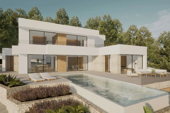 Villa in Moraira(Pla del Mar) zu verkaufen, Woongedeelte 340 m², Bouwjaar 2023, Klimaanlage, Grondstuk 1070 m², 4 Slaapkamers, 4 Badkamers, Pool, ref.: BI-MT.H-787-1