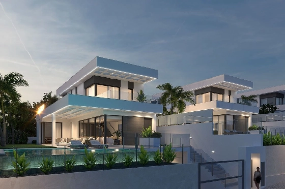 Villa in Finestrat zu verkaufen, Wohnfläche 175 m², Zustand Erstbezug, + fussboden, Klimaanlage, Grundstück 455 m², 3 Schlafzimmer, 3 Badezimmer, Pool, ref.: HA-FIN-106-E01-20