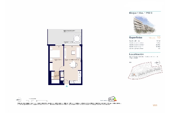 Apartment in El Vergel zu verkaufen, Woongedeelte 45 m², Bouwjaar 2027, Klimaanlage, Grondstuk 10 m², 1 Slaapkamers, 1 Badkamers, Pool, ref.: AH-EV-VI-1-01-02-C-24