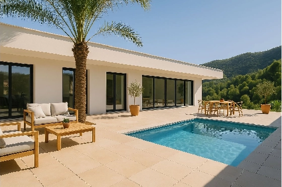 Villa in Pedreguer zu verkaufen, Woongedeelte 200 m², Bouwjaar 2026, Klimaanlage, Grondstuk 800 m², 3 Slaapkamers, 2 Badkamers, Pool, ref.: AM-12602DA-1