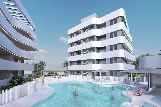 Penthouse Apartment in Guardamar del Segura zu verkaufen, Woongedeelte 97 m², Zustand Erstbezug, Klimaanlage, 2 Slaapkamers, 2 Badkamers, Pool, ref.: HA-GUN-431-A02-1