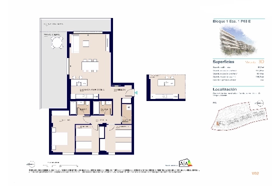 Apartment in El Vergel zu verkaufen, Woongedeelte 95 m², Bouwjaar 2027, Klimaanlage, Grondstuk 43 m², 3 Slaapkamers, 2 Badkamers, Pool, ref.: AH-EV-VI-1-01-03-E-19