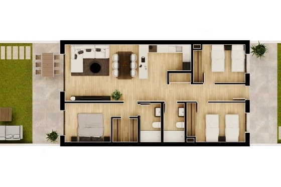 Doppelhaushälfte in Monforte Del Cid(Alenda Golf) zu verkaufen, Woongedeelte 123 m², Grondstuk 156 m², 3 Slaapkamers, 2 Badkamers, Pool, ref.: TW-ALLURE-13-19