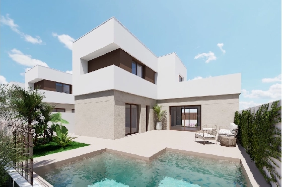 Villa in Los Alcazares zu verkaufen, Woongedeelte 129 m², Zustand Erstbezug, Grondstuk 202 m², 3 Slaapkamers, 2 Badkamers, Pool, ref.: HA-LAN-451-E01-1