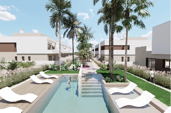Villa in Los Alcazares zu verkaufen, Woongedeelte 129 m², Zustand Erstbezug, Grondstuk 202 m², 3 Slaapkamers, 2 Badkamers, Pool, ref.: HA-LAN-451-E01-13