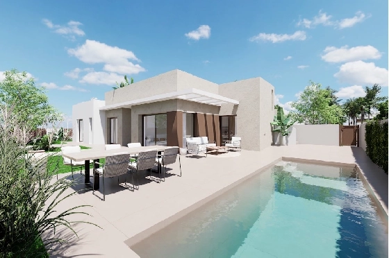 Villa in Los Alcazares zu verkaufen, Woongedeelte 197 m², Zustand Erstbezug, Grondstuk 356 m², 3 Slaapkamers, 3 Badkamers, Pool, ref.: HA-LAN-451-E03-1