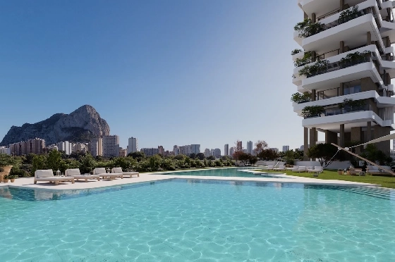 Etagen Apartment in Calpe zu verkaufen, Woongedeelte 116 m², Zustand Erstbezug, + fussboden, Klimaanlage, 2 Slaapkamers, 2 Badkamers, Pool, ref.: HA-CAN-160-A01-1