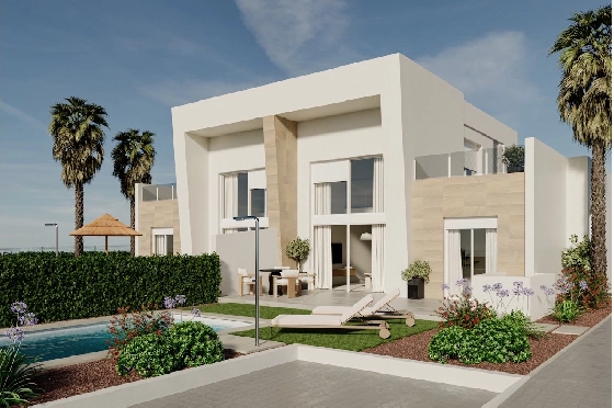 Doppelhaushälfte in Algorfa zu verkaufen, Woongedeelte 167 m², Zustand Erstbezug, Klimaanlage, Grondstuk 294 m², 3 Slaapkamers, 2 Badkamers, Pool, ref.: HA-ARN-116-D01-1