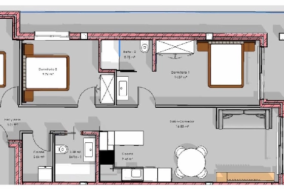 Etagen Apartment in Guardamar del Segura zu verkaufen, Woongedeelte 112 m², Zustand Erstbezug, 3 Slaapkamers, 2 Badkamers, Pool, ref.: HA-GUN-439-A03-10