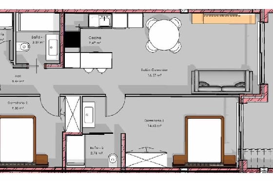 Penthouse Apartment in Guardamar del Segura zu verkaufen, Woongedeelte 146 m², Zustand Erstbezug, 2 Slaapkamers, 2 Badkamers, Pool, ref.: HA-GUN-439-A02-10
