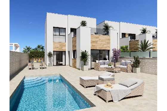 Doppelhaushälfte in San Fulgencio zu verkaufen, Woongedeelte 108 m², Zustand Erstbezug, Klimaanlage, Grondstuk 245 m², 3 Slaapkamers, 2 Badkamers, Pool, ref.: HA-MAN-301-D01-1