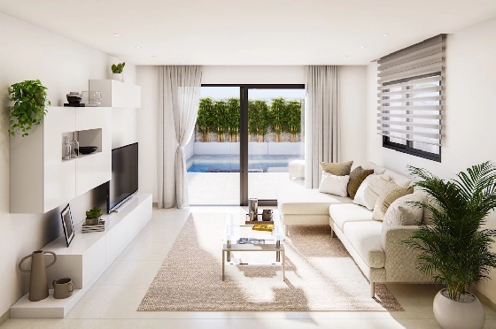 Doppelhaushälfte in San Fulgencio zu verkaufen, Woongedeelte 108 m², Zustand Erstbezug, Klimaanlage, Grondstuk 245 m², 3 Slaapkamers, 2 Badkamers, Pool, ref.: HA-MAN-301-D01-3