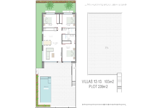 Villa in Los Alcazares zu verkaufen, Woongedeelte 198 m², Zustand Erstbezug, Klimaanlage, Grondstuk 235 m², 3 Slaapkamers, 2 Badkamers, Pool, ref.: HA-LAN-501-E01-30