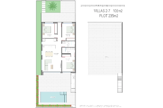 Villa in Los Alcazares zu verkaufen, Woongedeelte 198 m², Zustand Erstbezug, Klimaanlage, Grondstuk 235 m², 3 Slaapkamers, 2 Badkamers, Pool, ref.: HA-LAN-501-E01-31